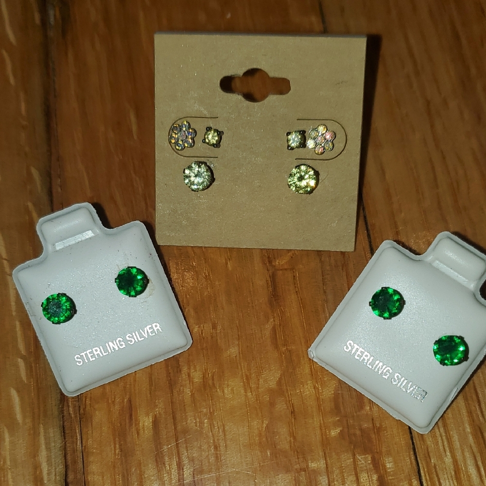 Green Yellow Crystal Stud Earrings